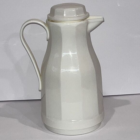 Vintage Insulated Coffee Tea Thermal Pitcher‎ Server Vacuum Carafe White Granny - Picture 2 of 10